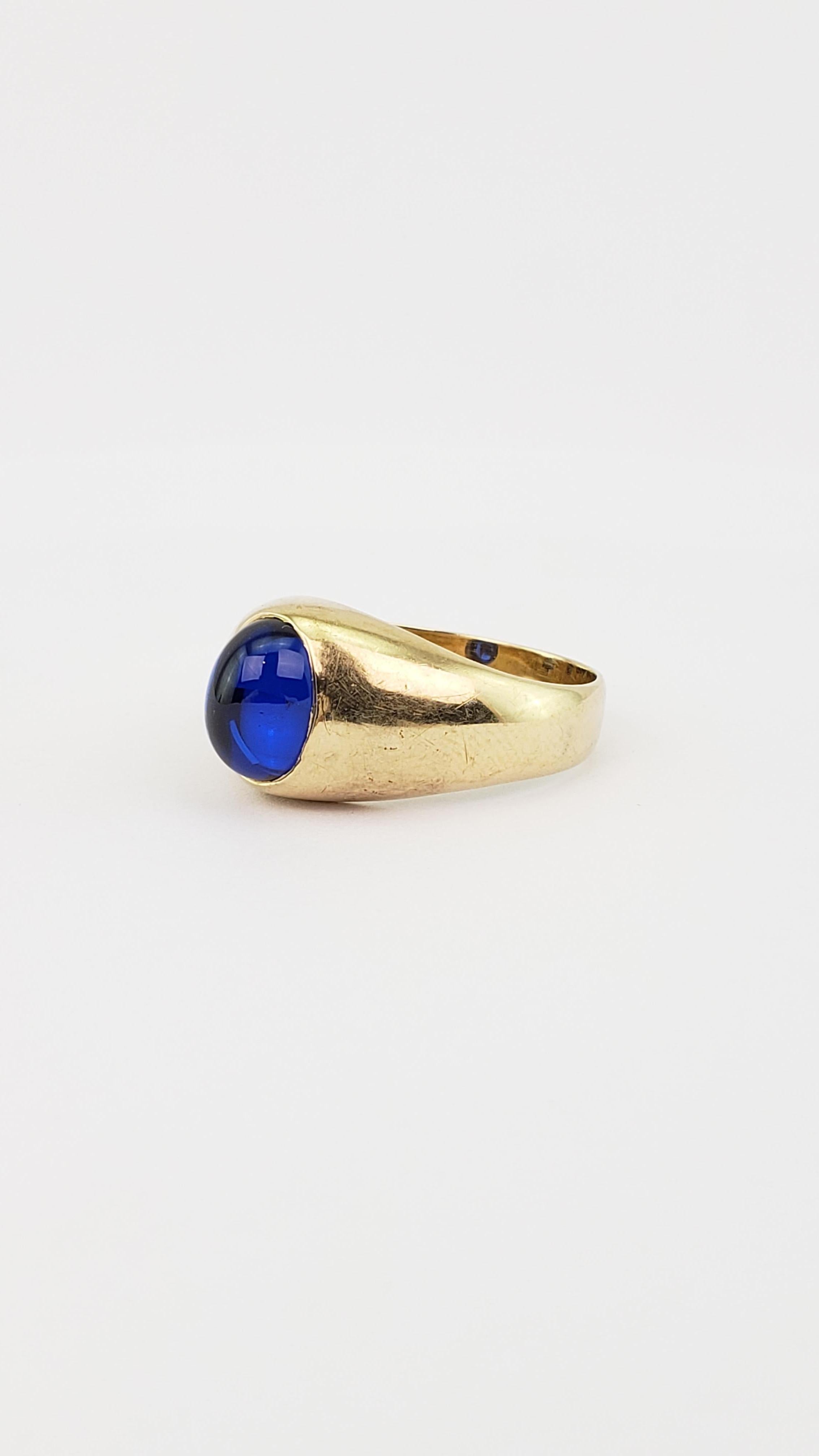 10K Gold Men's or Lady's Ring with Synthetic Blue Sapphire Oval Cabochon 2