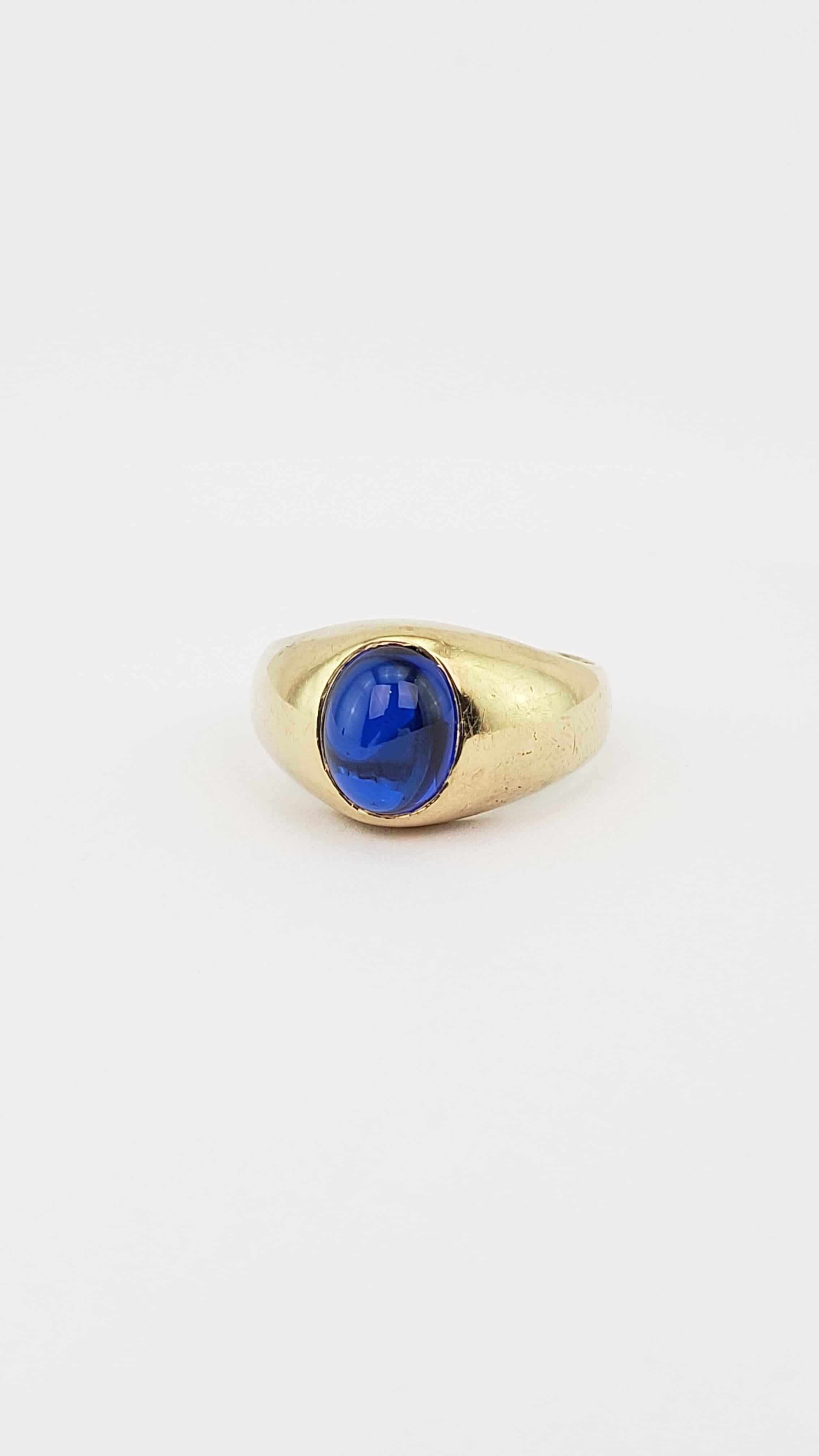 10K Gold Men's or Lady's Ring with Synthetic Blue Sapphire Oval Cabochon 3