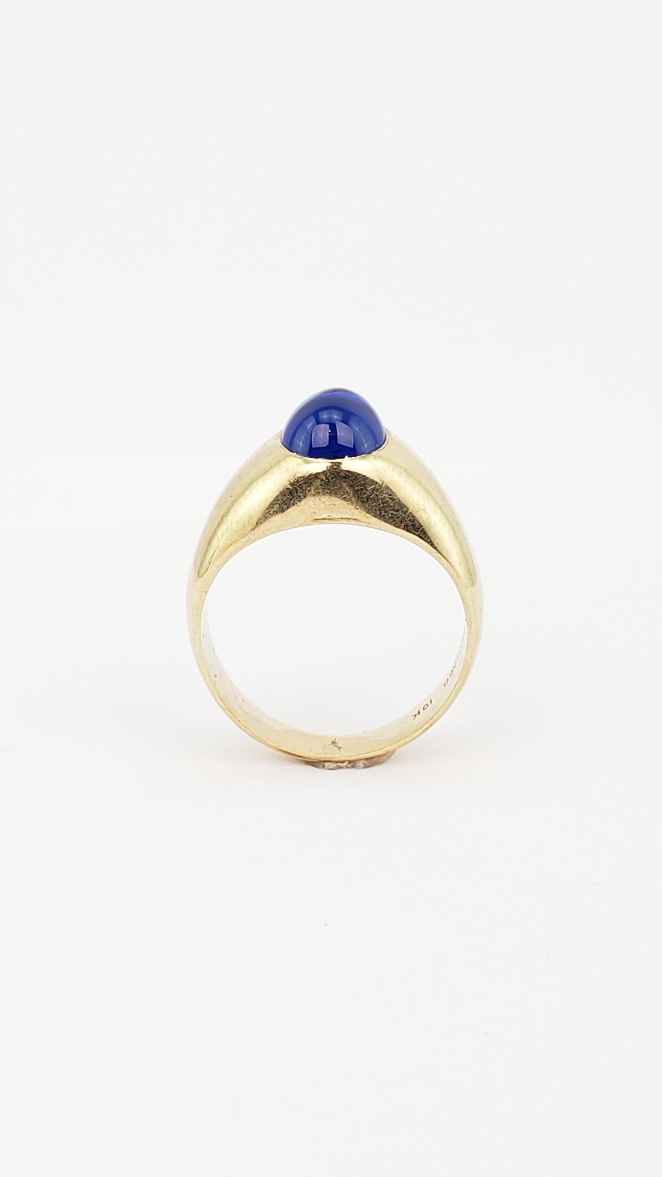 10K Gold Men's or Lady's Ring with Synthetic Blue Sapphire Oval Cabochon 4