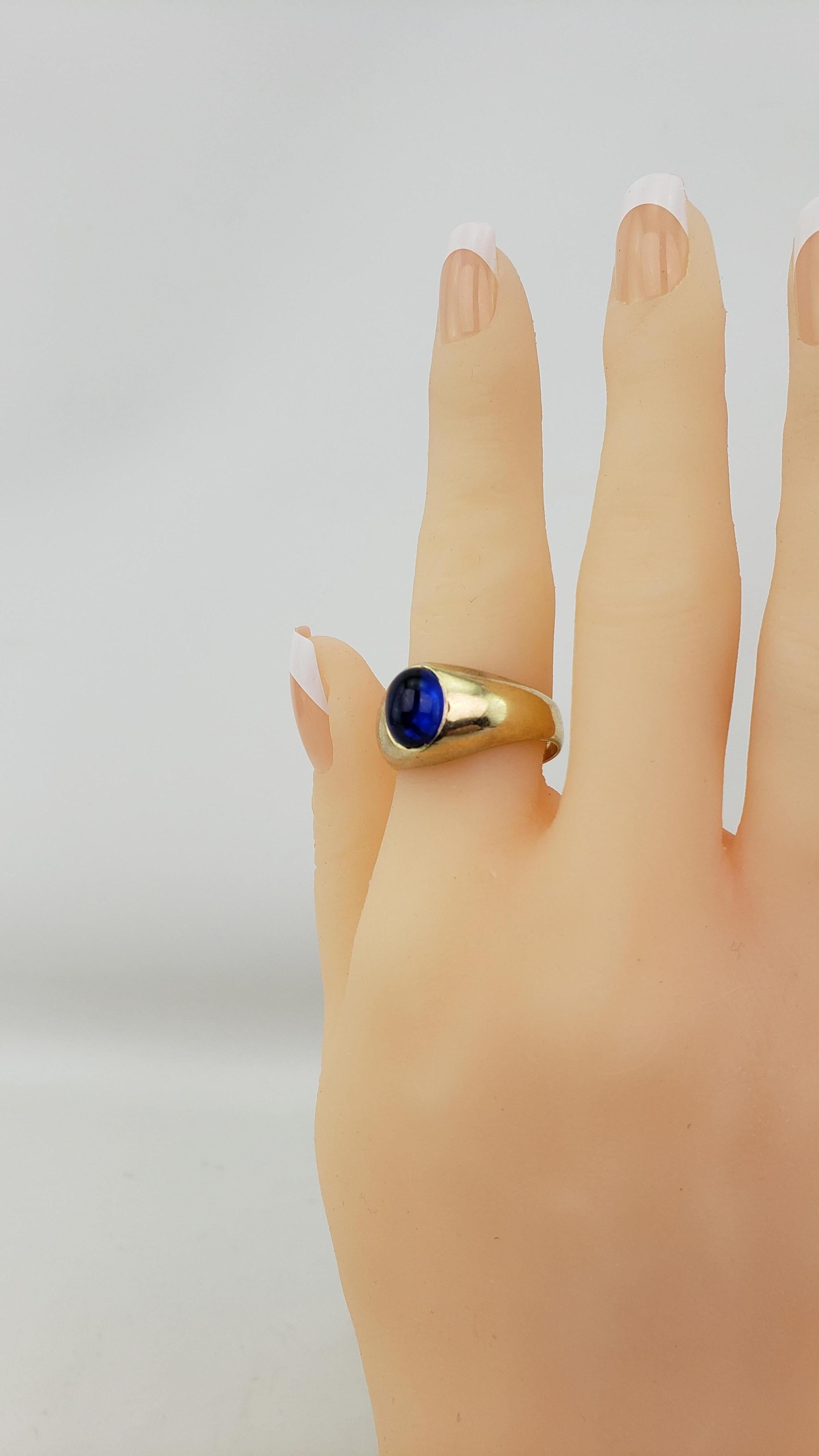 10K Gold Men's or Lady's Ring with Synthetic Blue Sapphire Oval Cabochon 5