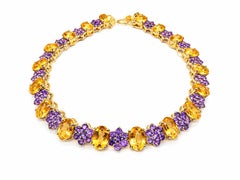 10K Gold Modern Golden Citrine Bracelet 13.50 Carat Citrine Floral Bracelet