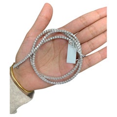 10K Gold Natural 11 Carat Natural Diamond Tennis Necklace