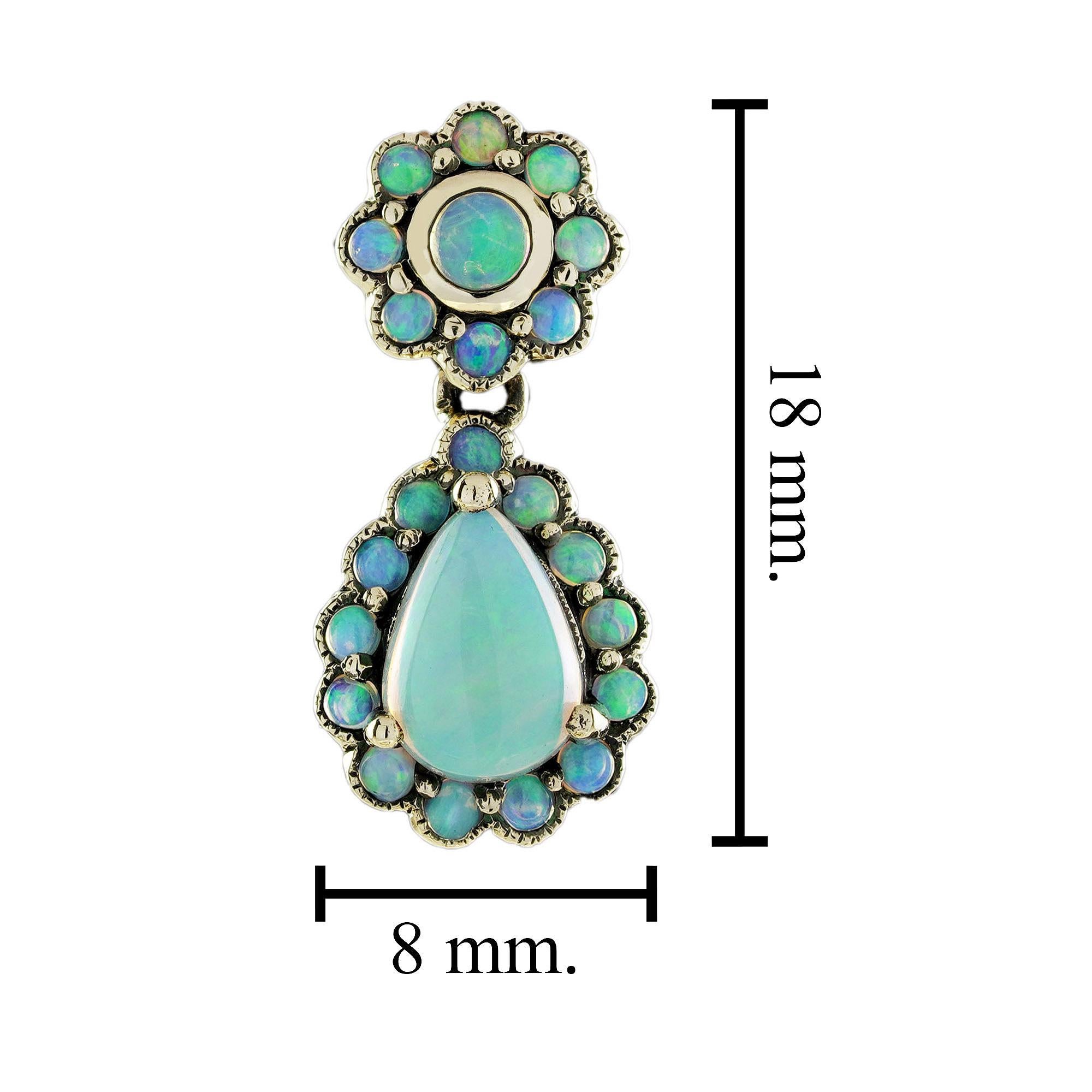10K Gold Opal Vintage Style blühende Ohrringe baumeln im Zustand „Neu“ im Angebot in Bangkok, TH