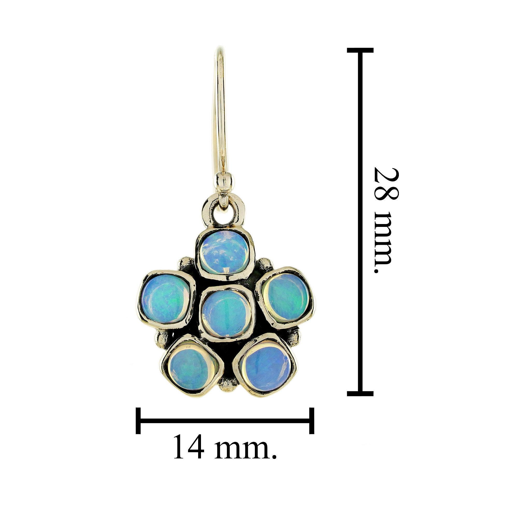 9K Gold Opal Vintage Style Floral Cluster Drop Earrings In New Condition For Sale In Bangkok, TH