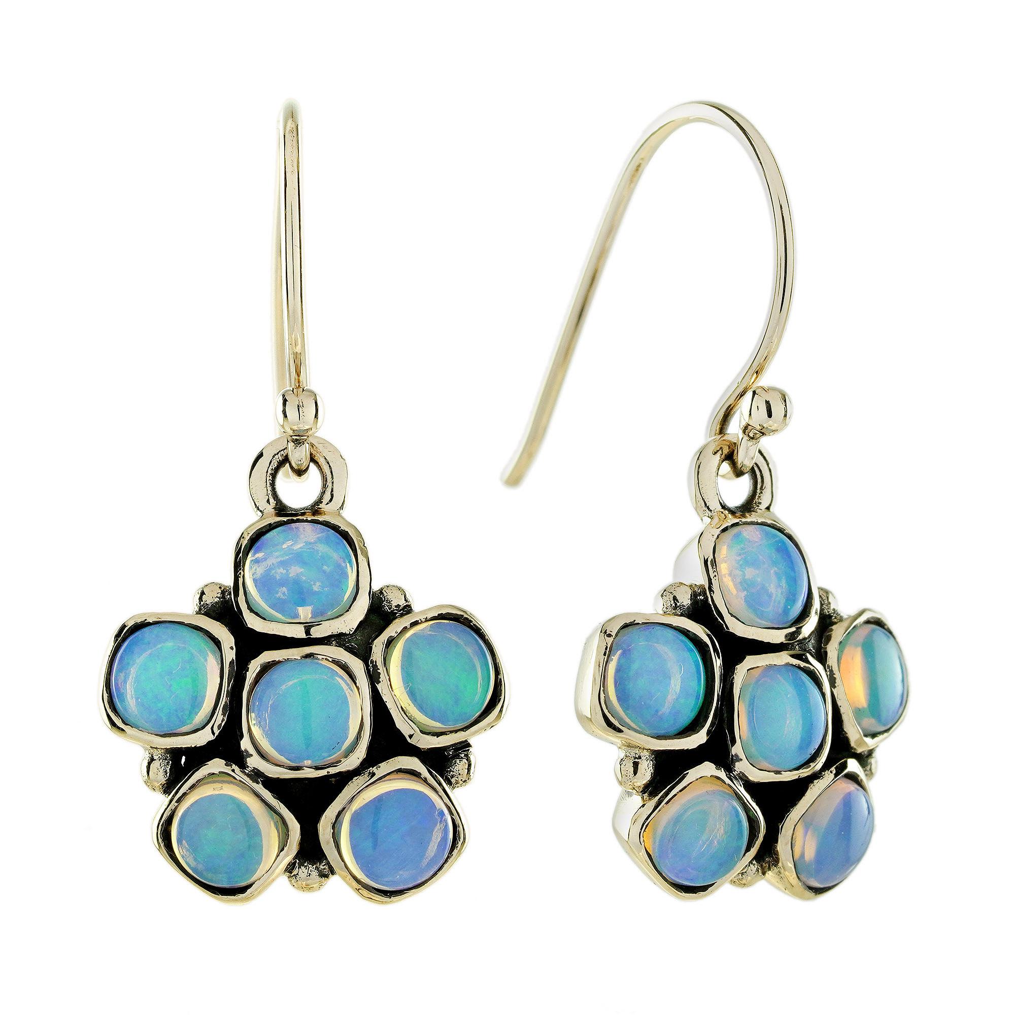 Boucles d
oreilles pendantes en or 10K Opale style vintage avec grappe florale