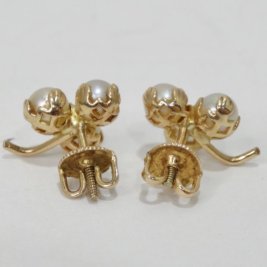 Boucles d'oreilles perles en or 10K Excellent état - En vente à Scottsdale, AZ