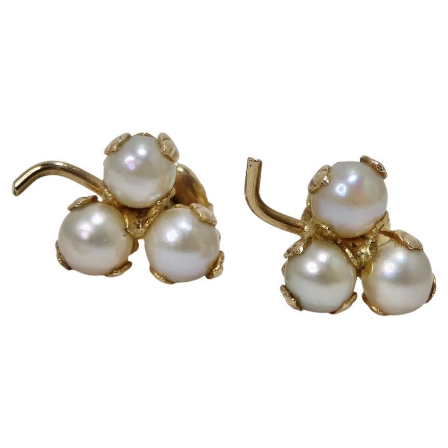 10K Gold Pearl Stud Earrings For Sale