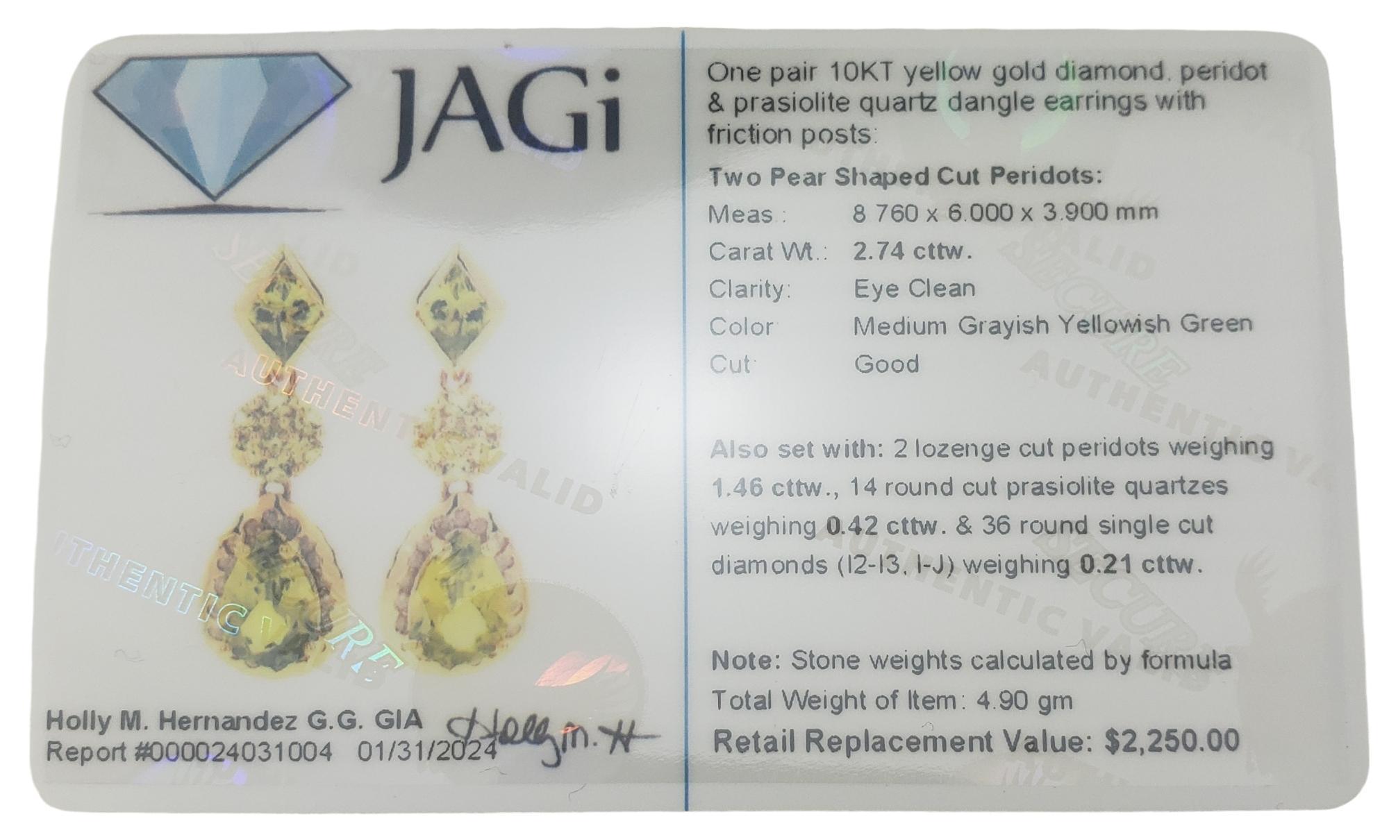 10K Gold Peridot, Diamond, Prasiolite Earrings  #16708 For Sale 4