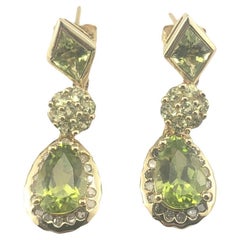 Boucles d'oreilles en or 10K avec péridot, diamant et prasiolite  #16708