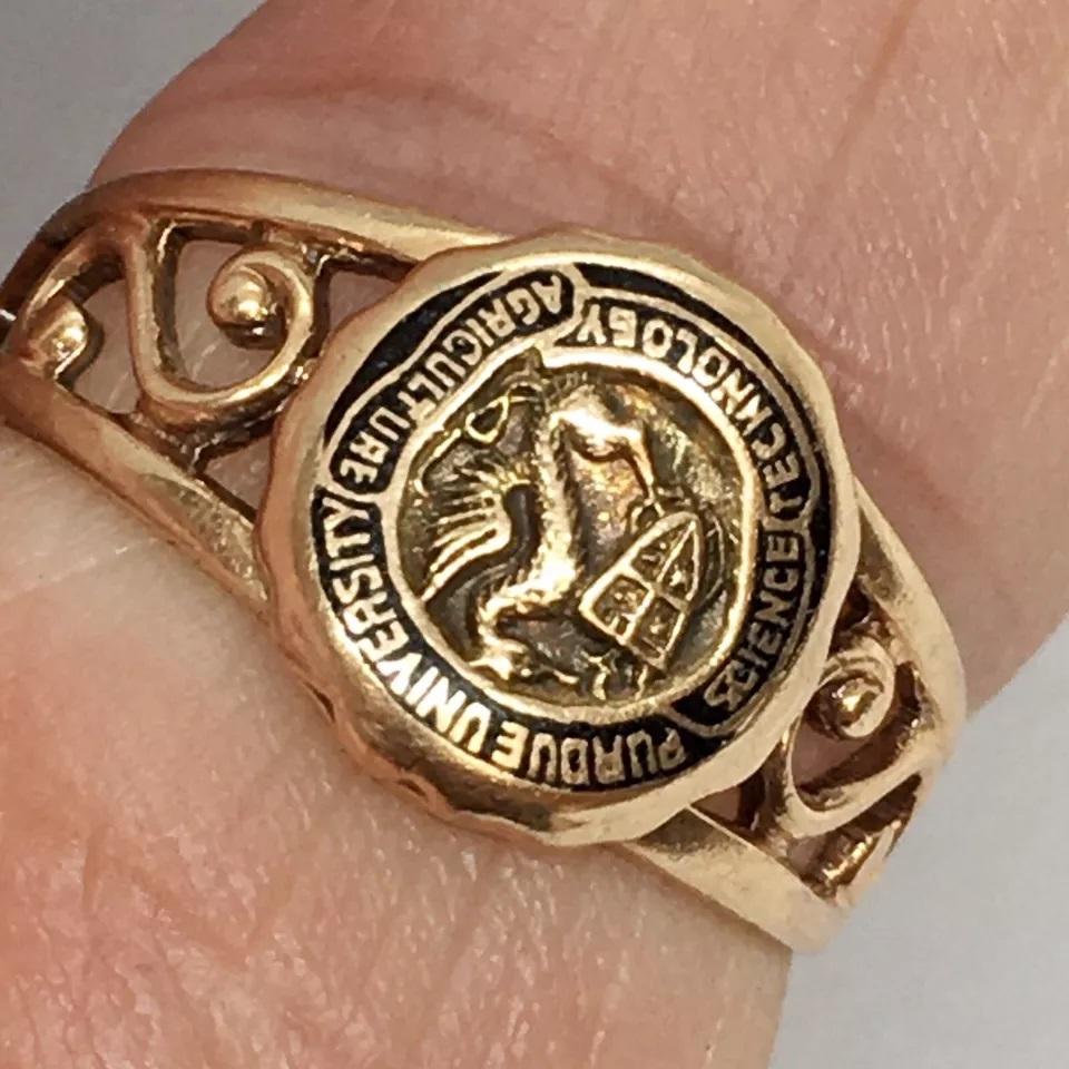 10K Gold Ring Purdue University Class Ring 1920s Art Deco 2.2 Gram Size 5.5 2