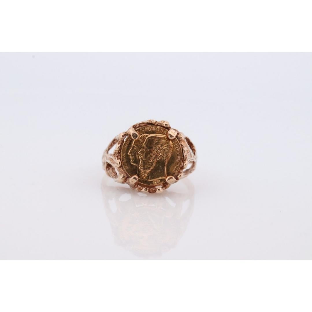 Anello d'oro 10k con gettone Messico 1866-1867 Maximiliano Y Carlota Emperado 10k In condizioni buone in vendita a Port Charlotte, FL