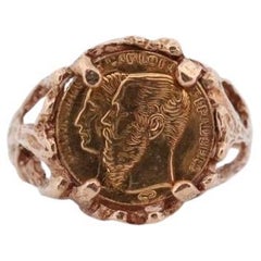Anello d'oro 10k con gettone Messico 1866-1867 Maximiliano Y Carlota Emperado 10k