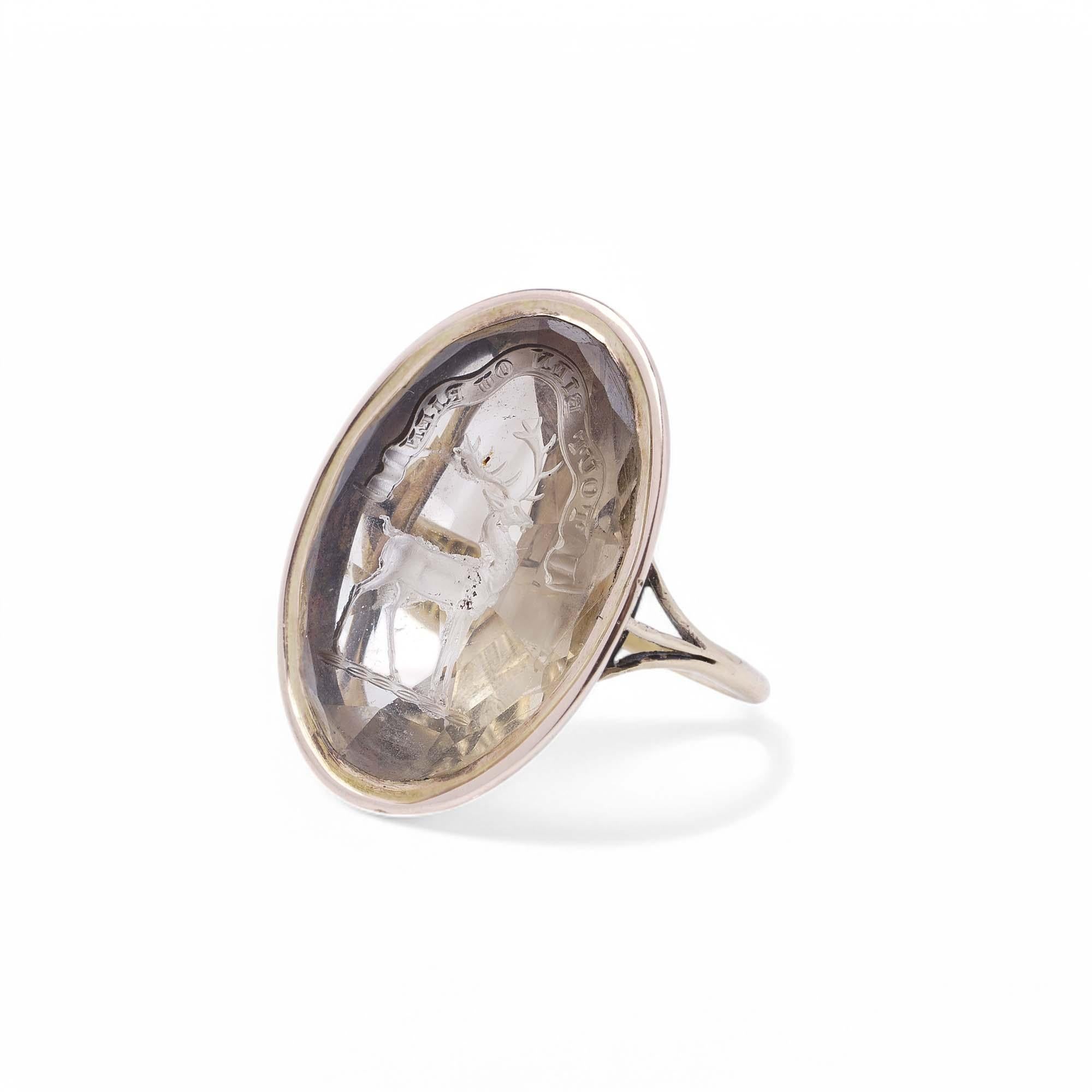 10K Gold Rock Crystal Intaglio Signet Ring For Sale 1