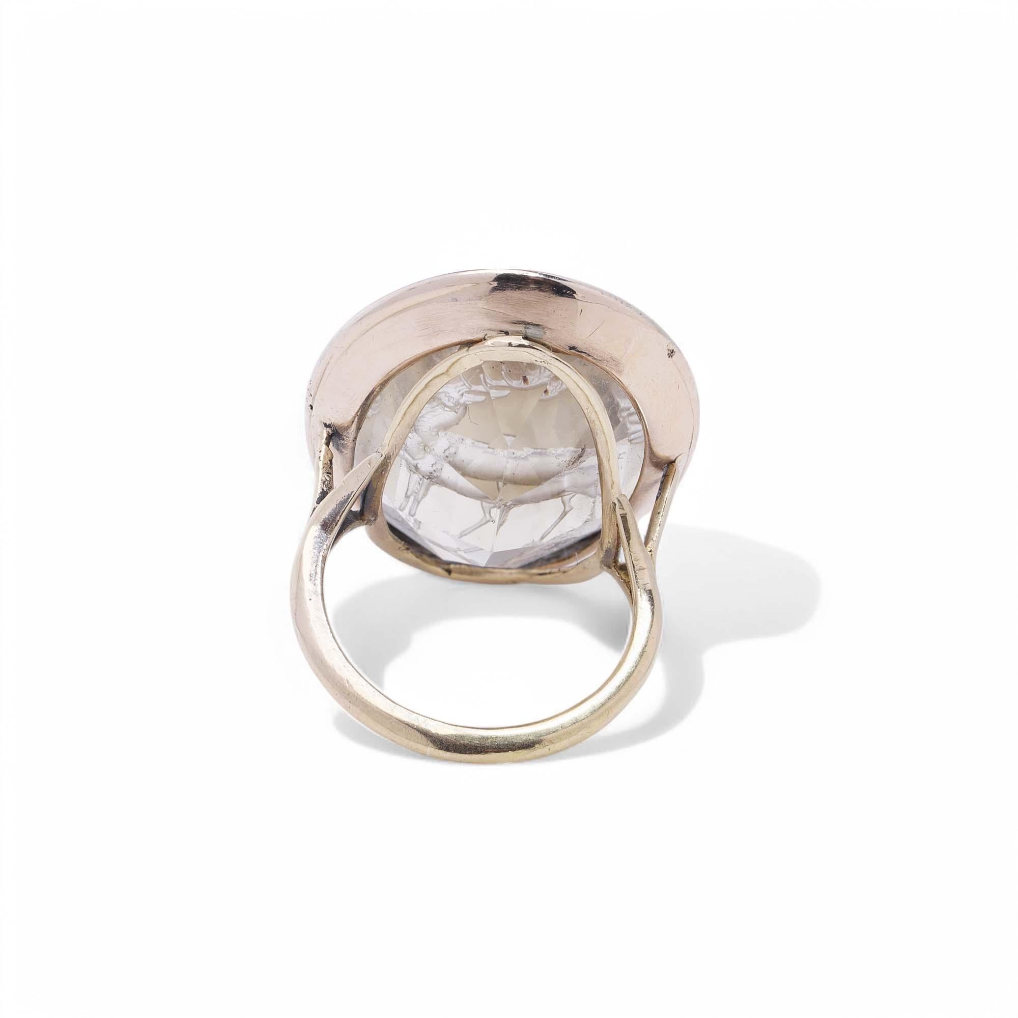 10K Gold Rock Crystal Intaglio Signet Ring For Sale 2