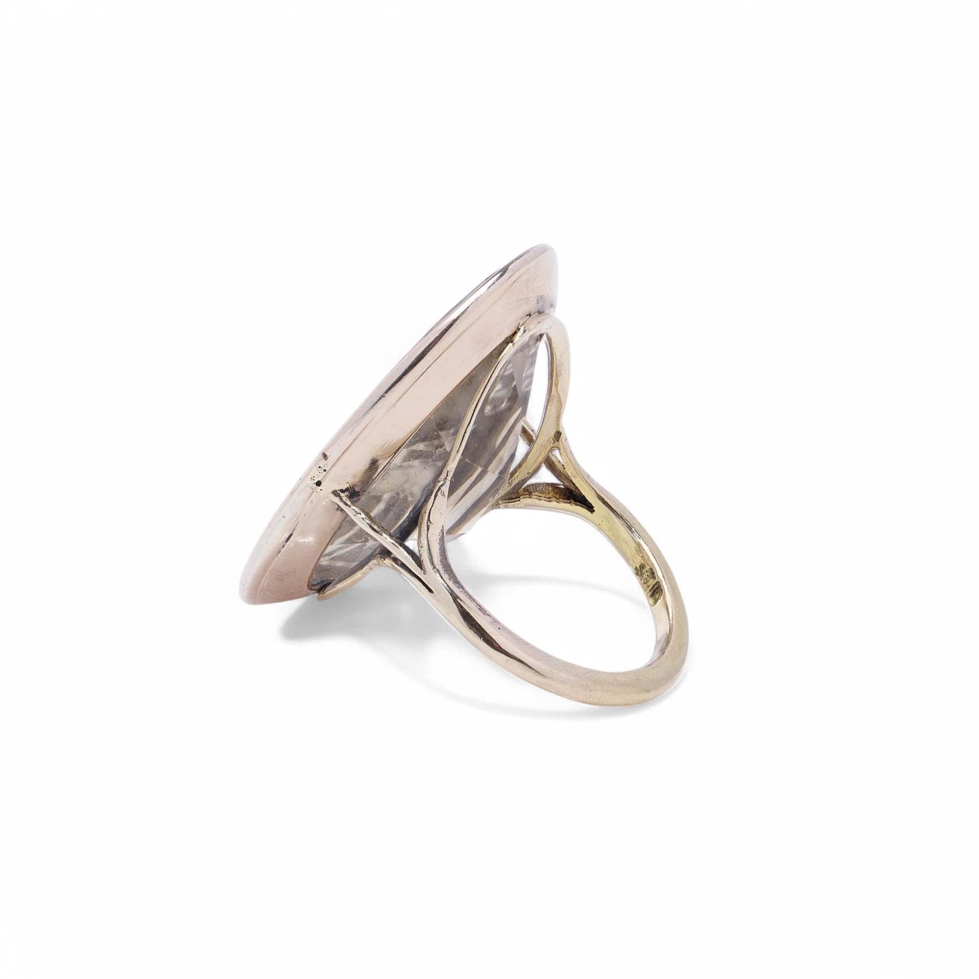 10K Gold Rock Crystal Intaglio Signet Ring For Sale 3