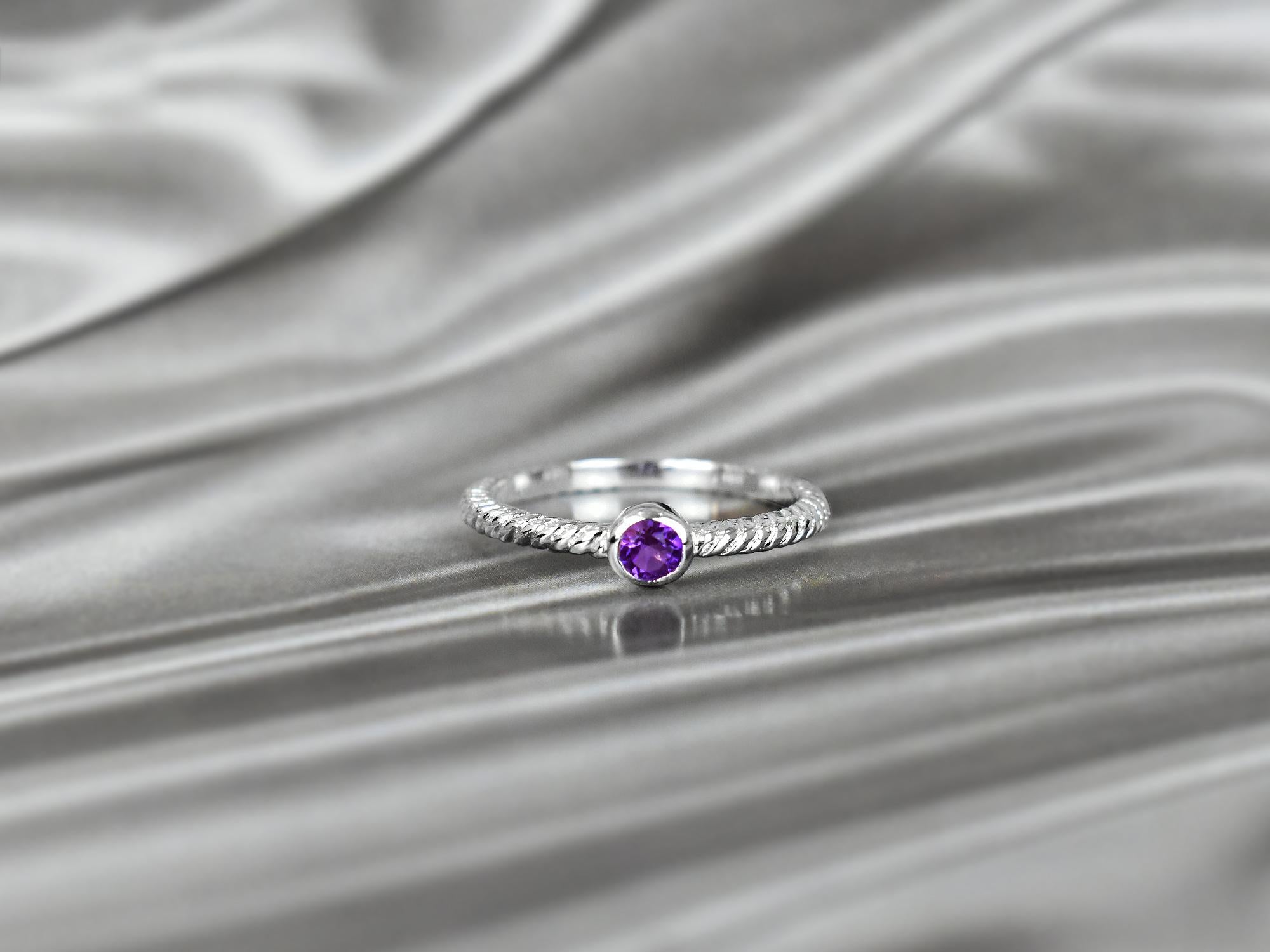 Im Angebot: 10k Gold runder Edelstein 3,5 mm runder Edelstein Ring Birthstone Ring Stapelbarer Ring () 4