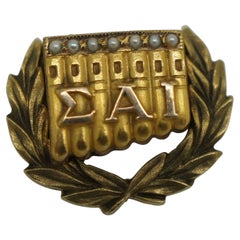 10K Gold Seed Pearl Sigma Alpha Iota Music Fraternity Patroness Brooch Pin 