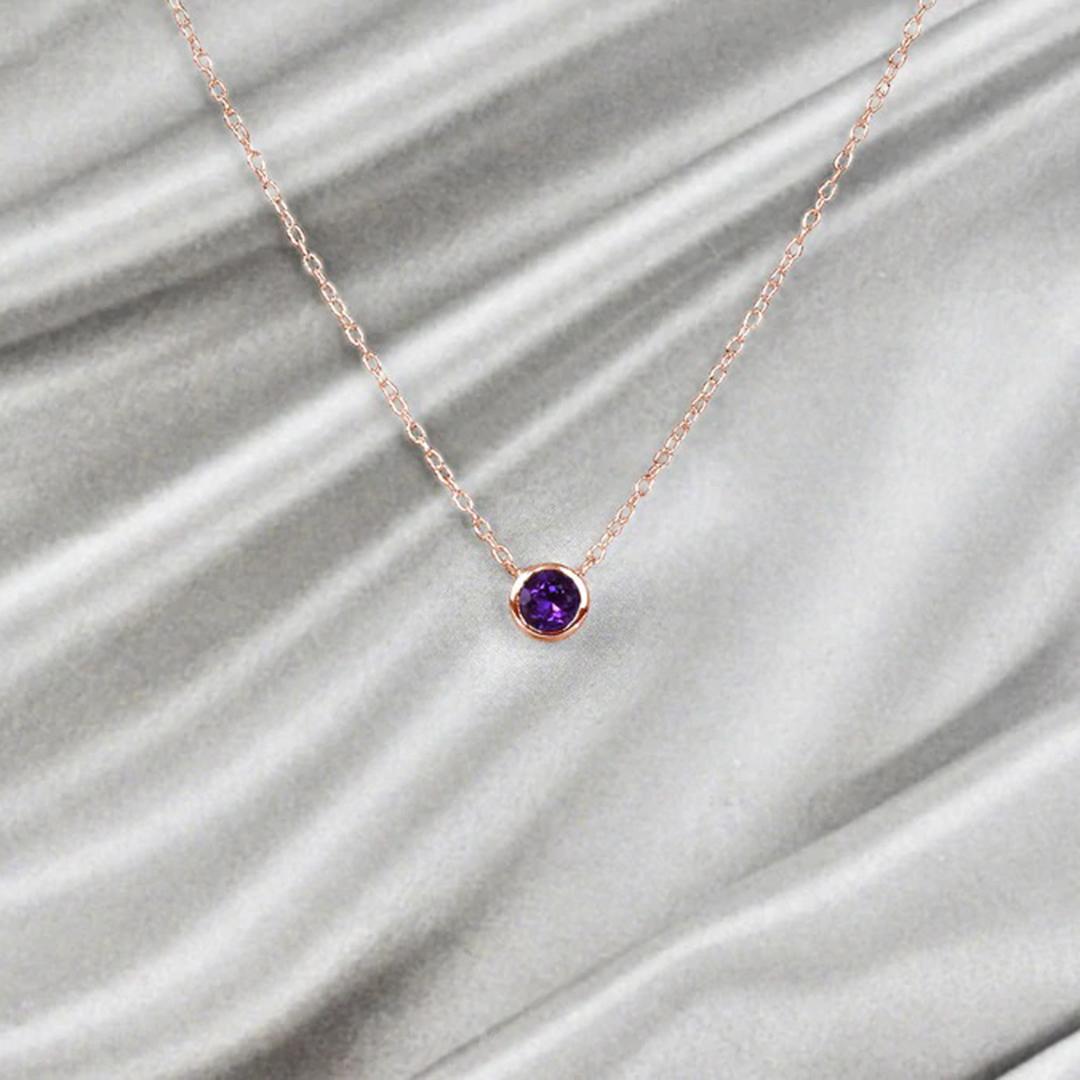 Modern 10k Gold 4 mm Solitaire Gemstone Necklace Birthstone Necklace Gemstone Options For Sale