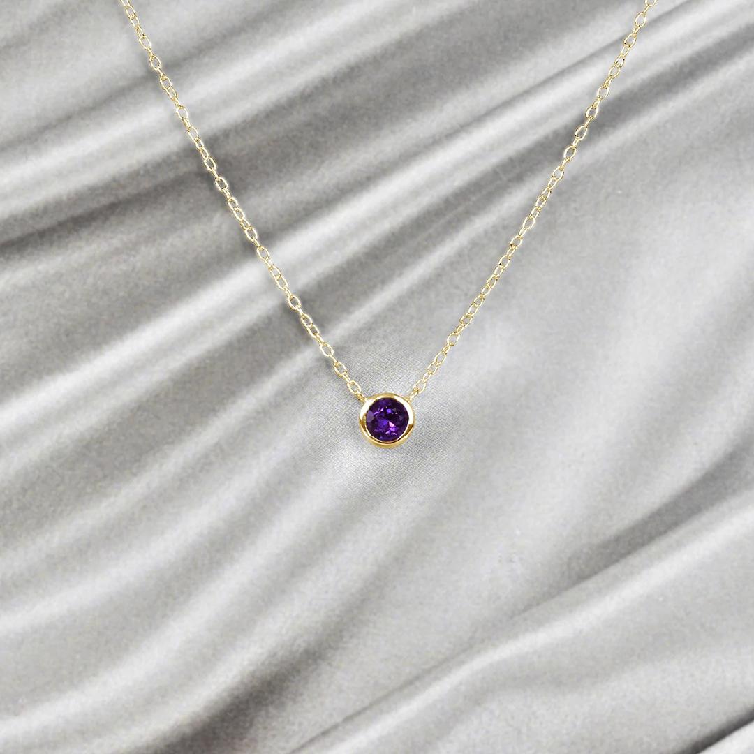 Round Cut 10k Gold 4 mm Solitaire Gemstone Necklace Birthstone Necklace Gemstone Options For Sale