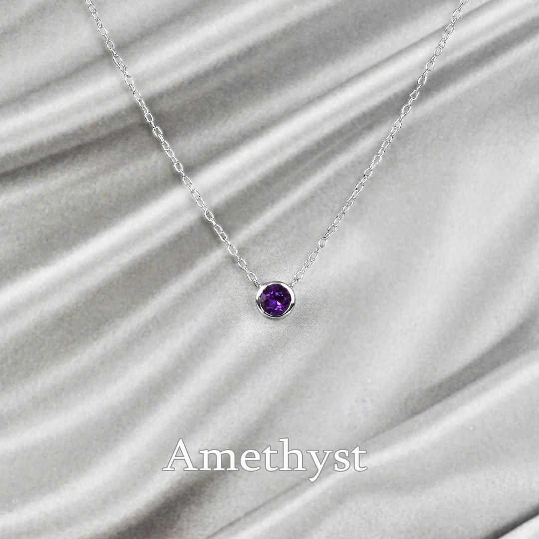 10k Gold 4 mm Solitaire Gemstone Necklace Birthstone Necklace Gemstone Options In New Condition For Sale In Bangkok, TH