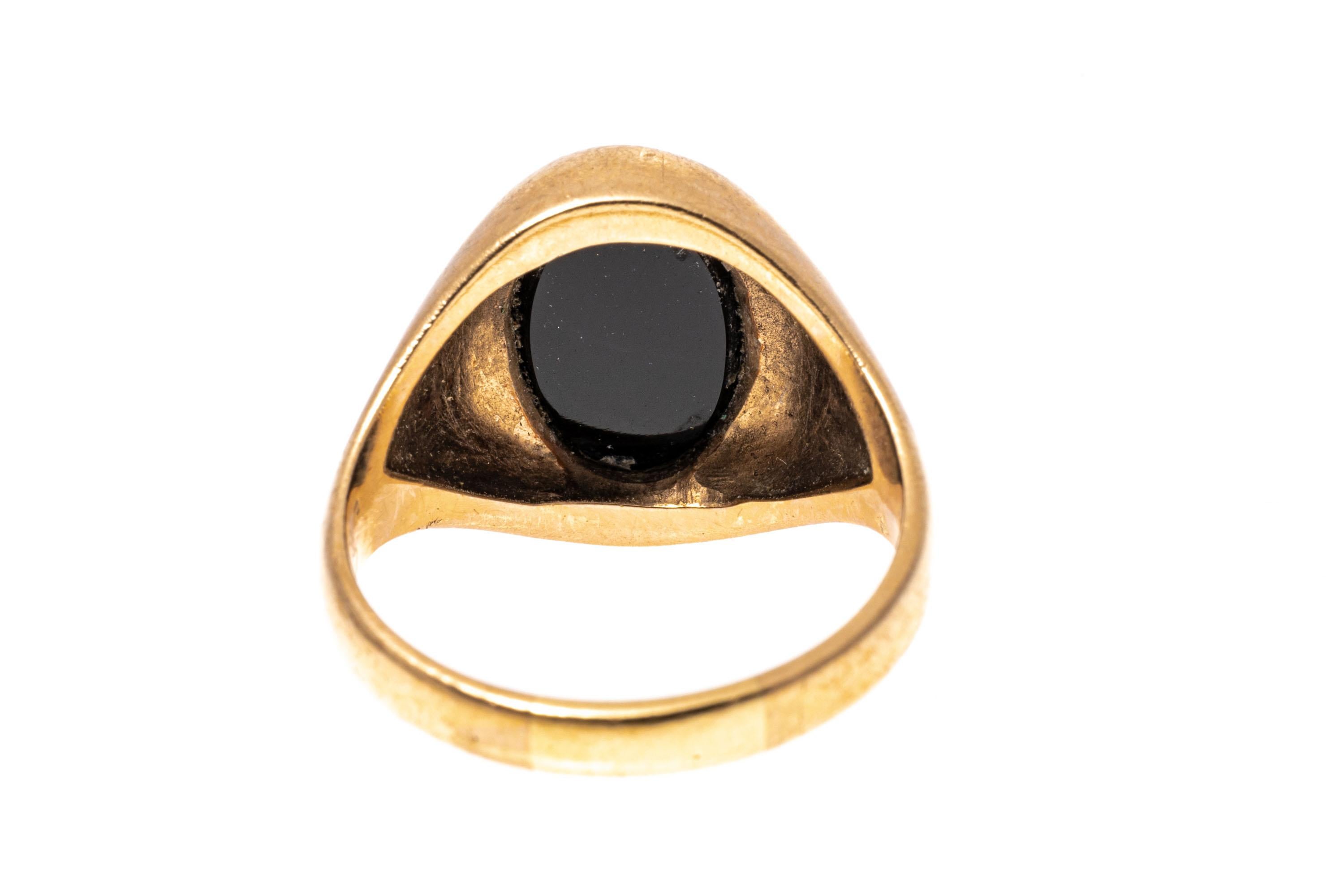 10k Gold Vintage Siegelstil Schwarzer Onyx Intaglio-Ring (Retro) im Angebot