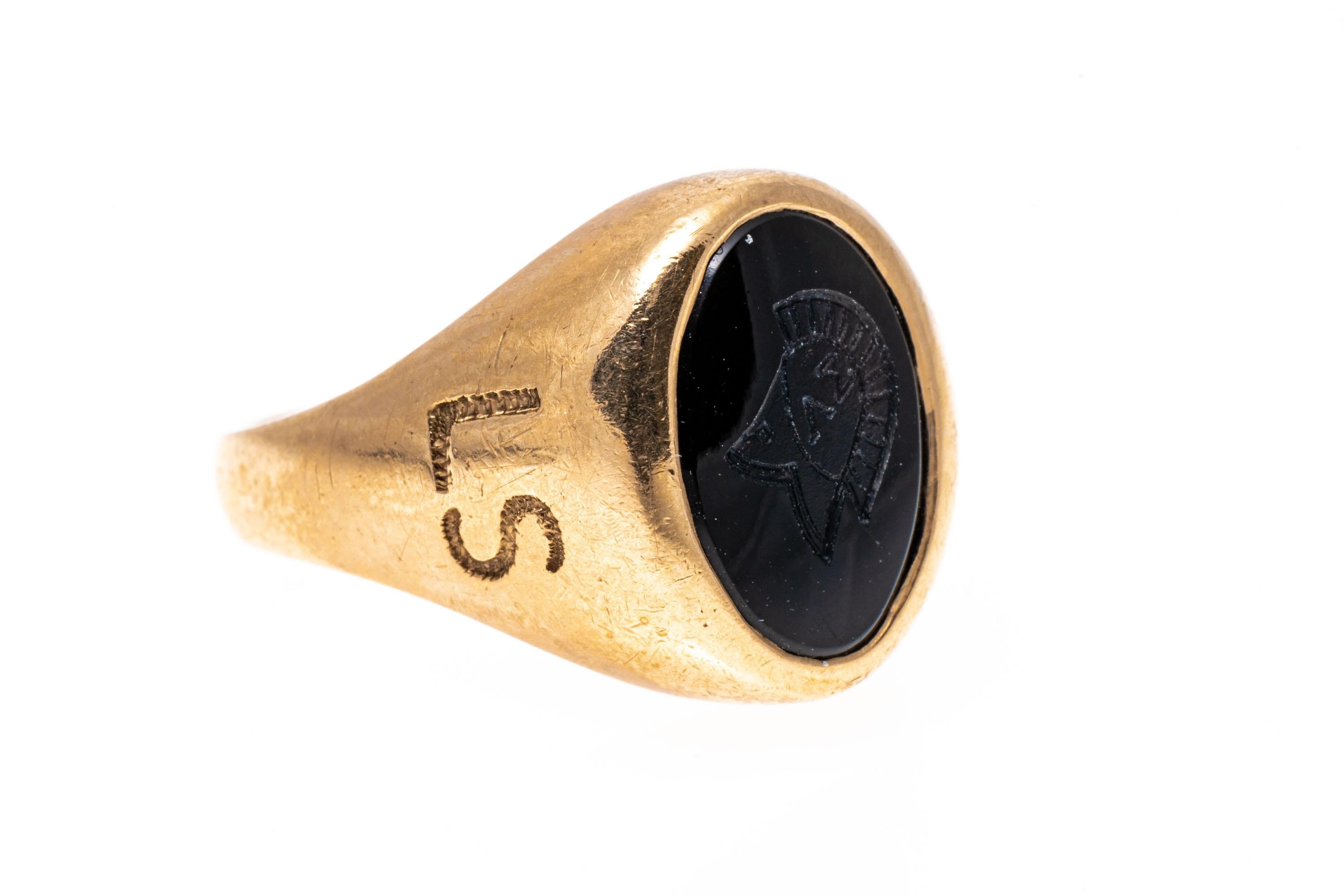 10k Gold Vintage Siegelstil Schwarzer Onyx Intaglio-Ring im Angebot 1