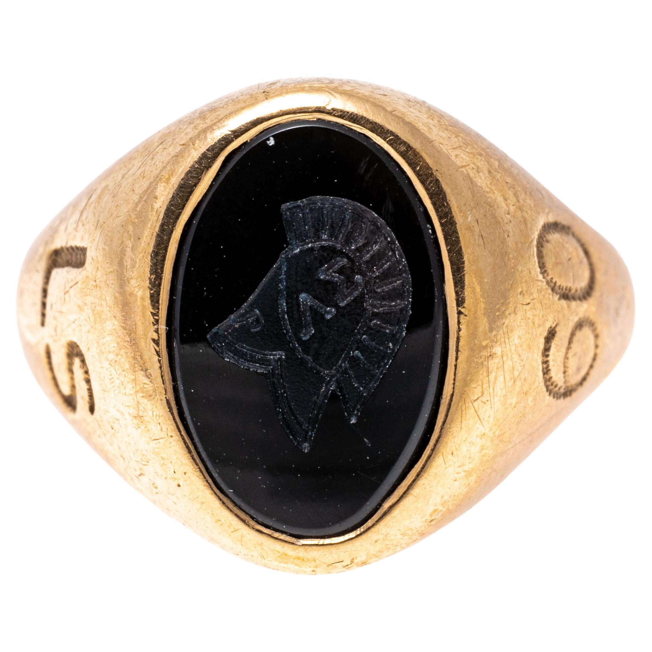 10k Gold Vintage Siegelstil Schwarzer Onyx Intaglio-Ring im Angebot