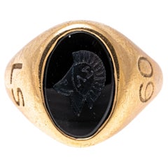 10k Gold Vintage Signet Style Black Onyx Intaglio Ring