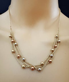 10k Gold with Tri Colored Accent Balls Layered Adjustable 16.5 - 18"