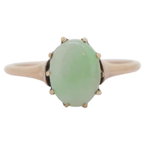 10k Green White Jade Jadeite ring. Apple translucent green cabochon ring.