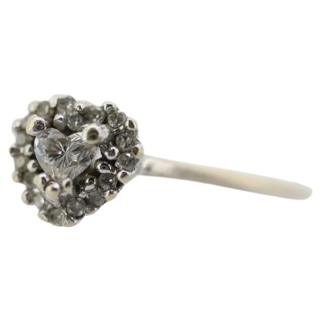 10k Heart Diamond Cut Halo ring. 10k white gold Heart Cut diamond cluster band.