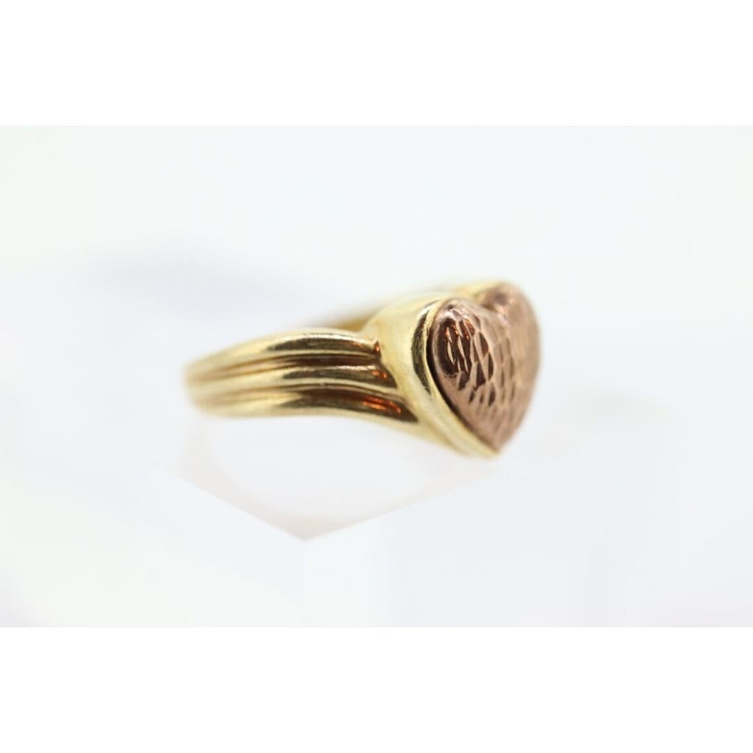 Bague cœur 10k, bague de promesse en cœur texturé 10k. Or rose et jaune 10k. Mignon en vente 1