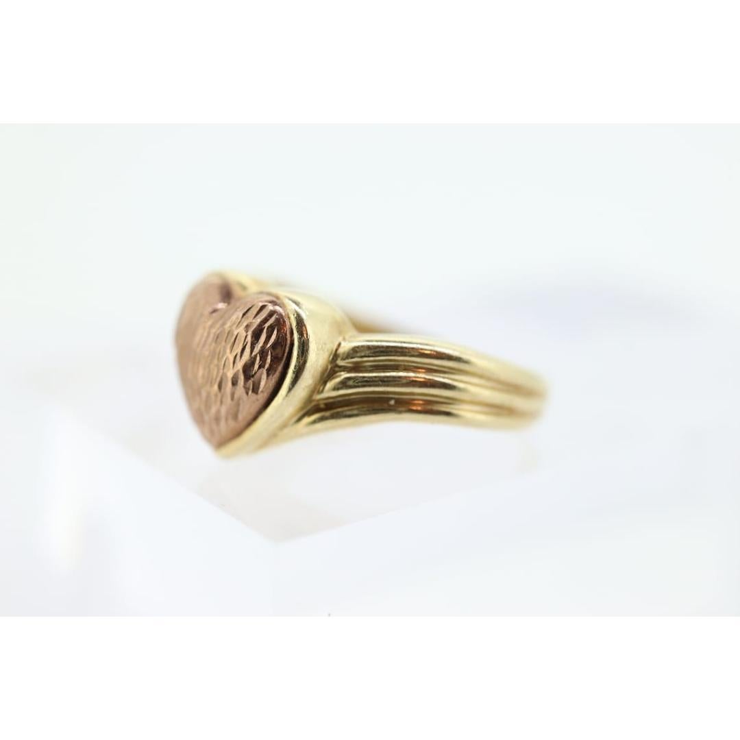 Bague cœur 10k, bague de promesse en cœur texturé 10k. Or rose et jaune 10k. Mignon en vente 2
