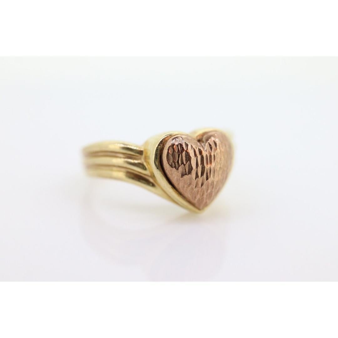 Bague cœur 10k, bague de promesse en cœur texturé 10k. Or rose et jaune 10k. Mignon en vente 5