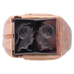 10k Hämatit Intaglio römischen griechischen Soldaten, Centurion Spiegel Double Signet Ring.