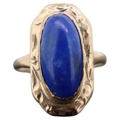 10k Lapis Lazuli Ring. Oval Cabochon Lapis bezel set into bezel setting. unique