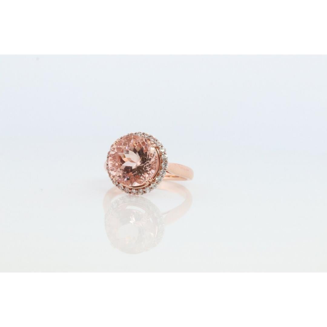 10k Morganite and White Sapphire Halo ring. Rose Gold Round Morganite Diamond 3