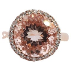 10k Morganite and White Sapphire Halo ring. Rose Gold Round Morganite Diamond