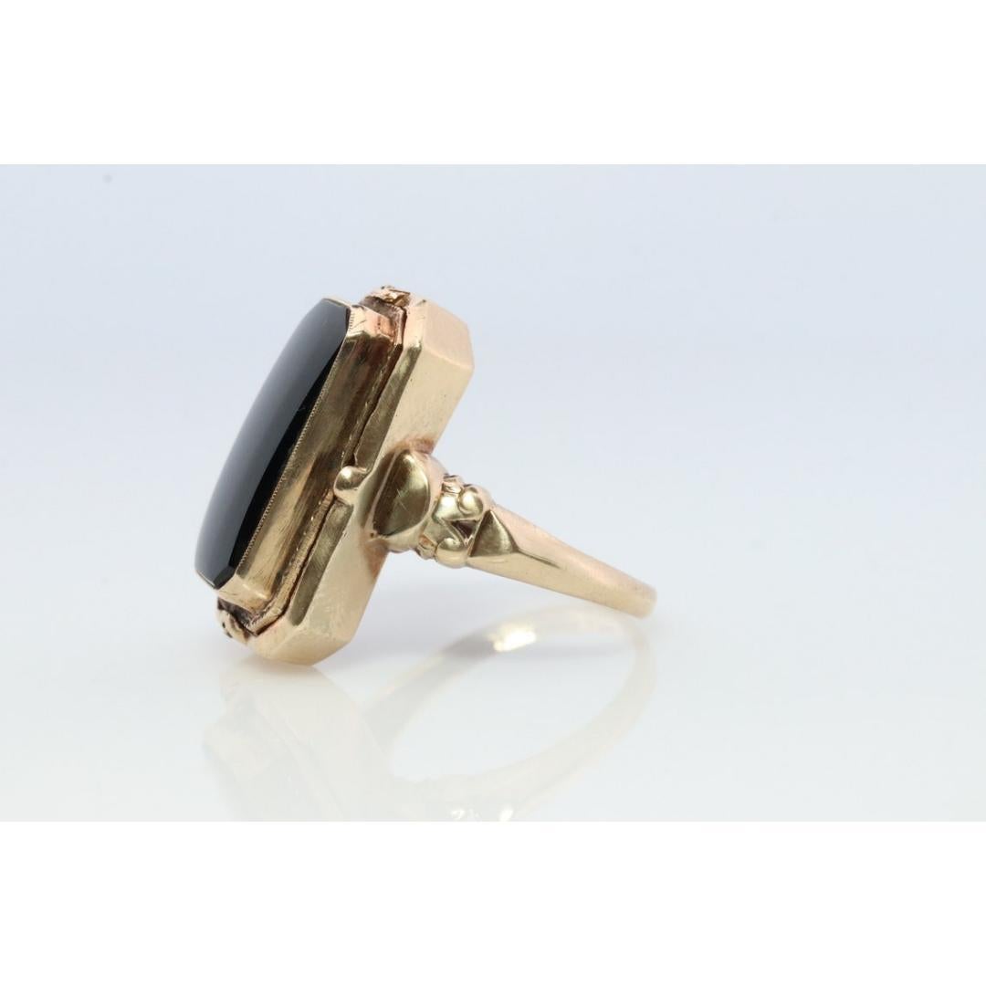 Women's or Men's 10k Onyx and Cameo Diamond Reversible Ring. Victorian Locket / Reverso Ring.