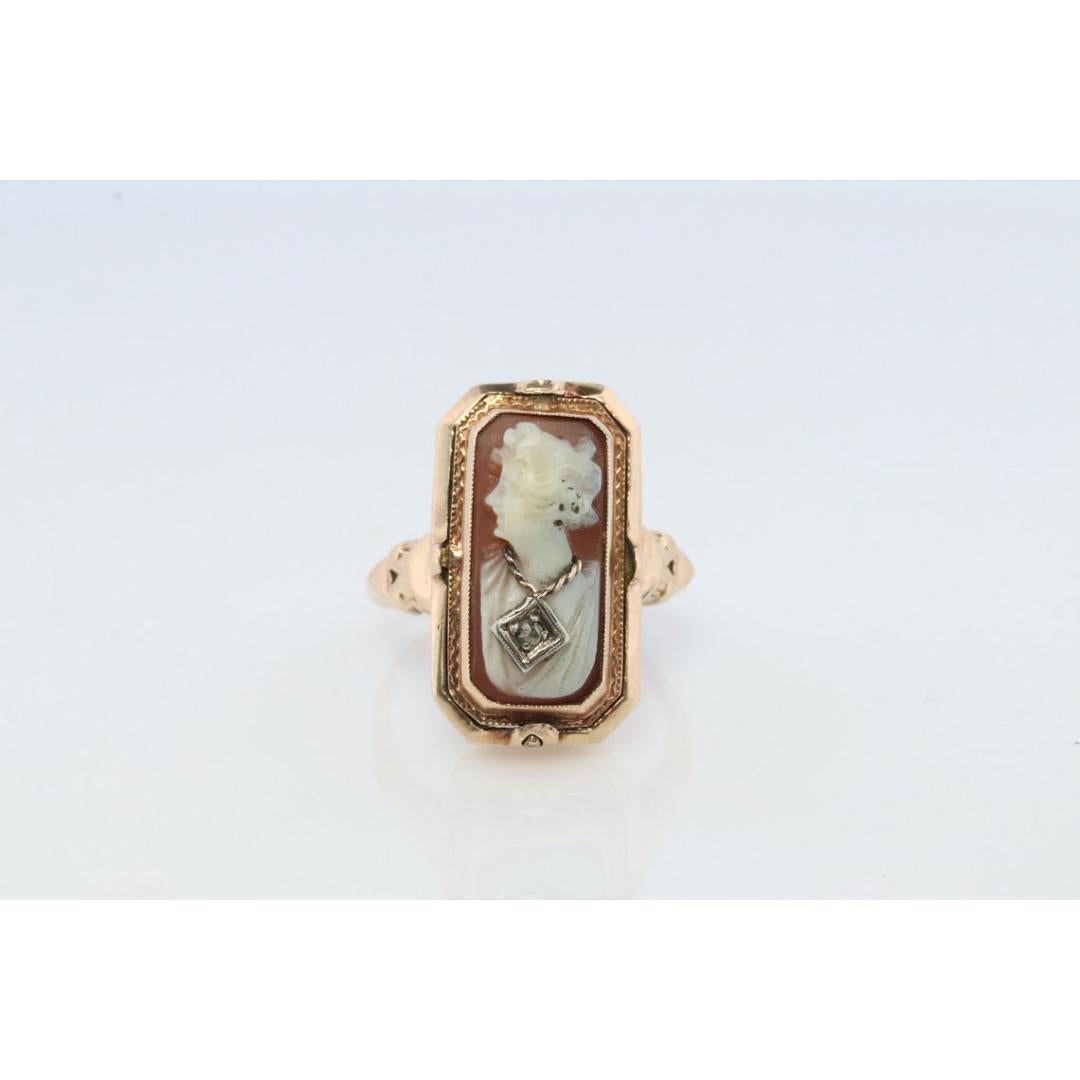 10k Onyx and Cameo Diamond Reversible Ring. Victorian Locket / Reverso Ring. 1