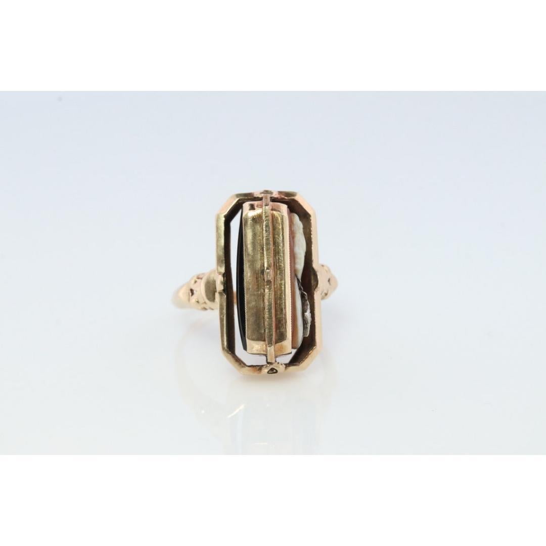 10k Onyx and Cameo Diamond Reversible Ring. Victorian Locket / Reverso Ring. 3