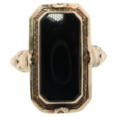 10k Onyx and Cameo Diamond Reversible Ring. Victorian Locket / Reverso Ring.