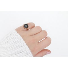 10k Onyx and diamond ring. 10k rose gold round onyx diamond ring. Vintage Mourni