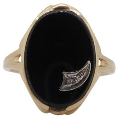 10k ONYX and diamond ring. Shooting Star Onyx ring. Oval Large Onyx bezel set