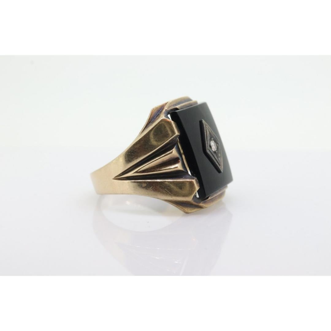 10k ONYX und Diamant Siegelring. 5,5gram schwerer Herren Onyx und Diamant Dunkel geschwärzt (Rundschliff)