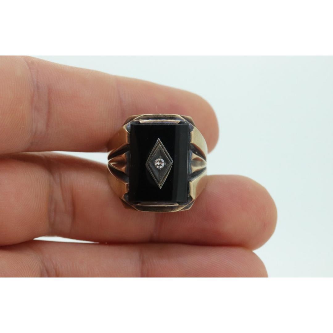 10k ONYX und Diamant Siegelring. 5,5gram schwerer Herren Onyx und Diamant Dunkel geschwärzt 1