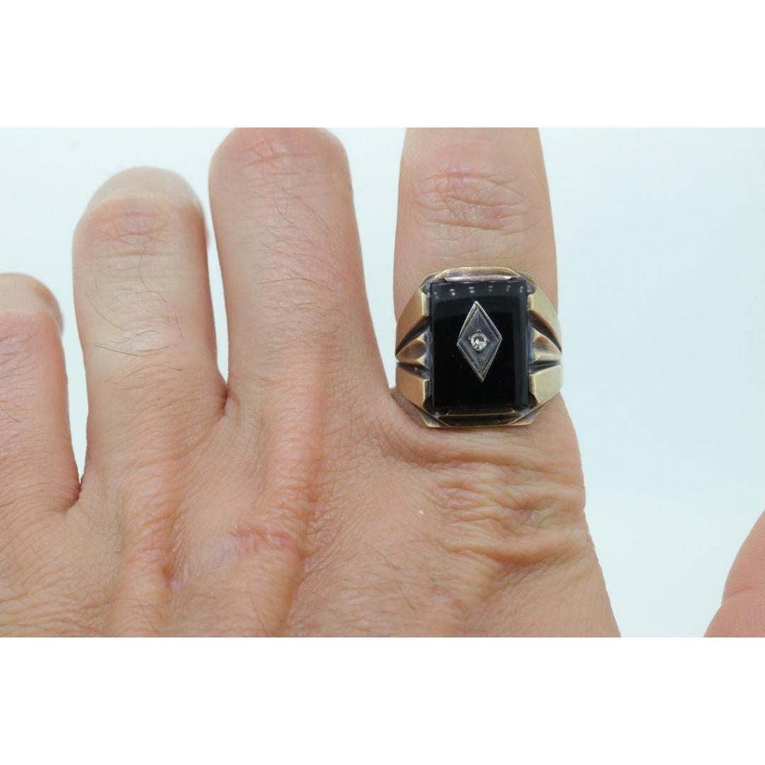 10k ONYX und Diamant Siegelring. 5,5gram schwerer Herren Onyx und Diamant Dunkel geschwärzt 4