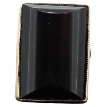 10k ONYX Cabochon ring. Rectangle Onyx bezel set victorian mourning ring.