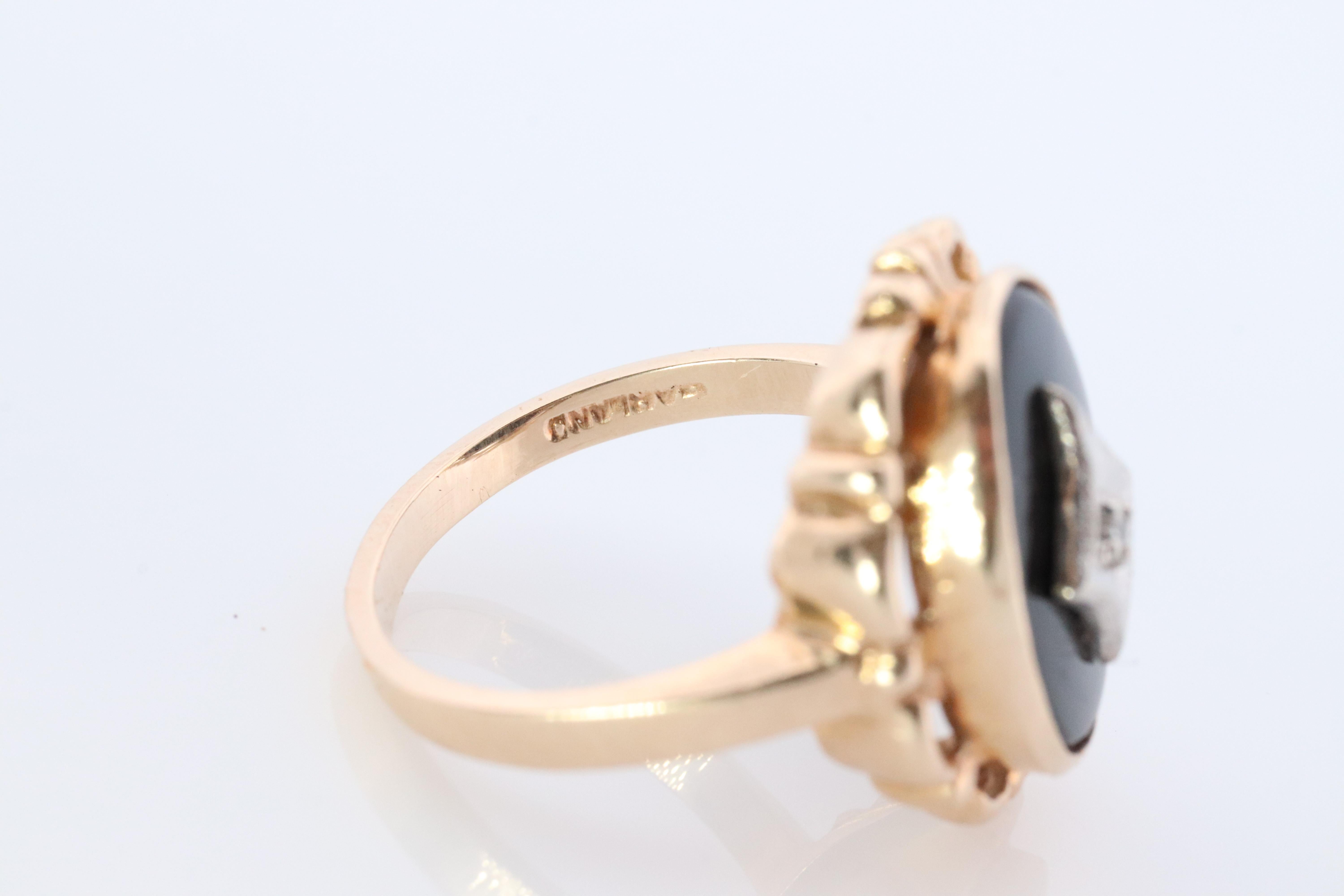 Women's 10k ONYX Diamond ring. Onyx 10k yellow gold ring. Vintage Victorian Onyx