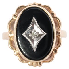 Anello con diamante ONYX 10k. Anello in oro giallo 10k con onice. Onice vittoriano d'epoca